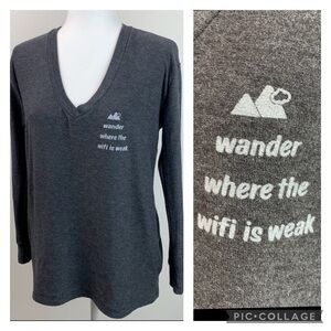 good hYOUman: cozy V neck oversized Tee shirt “wander where the wifi is weak”
